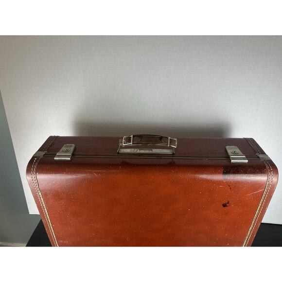 Vintage 1950s Suitcase Style No Key Brown Hardcase Train Luggage Deco - Picture 2 of 10